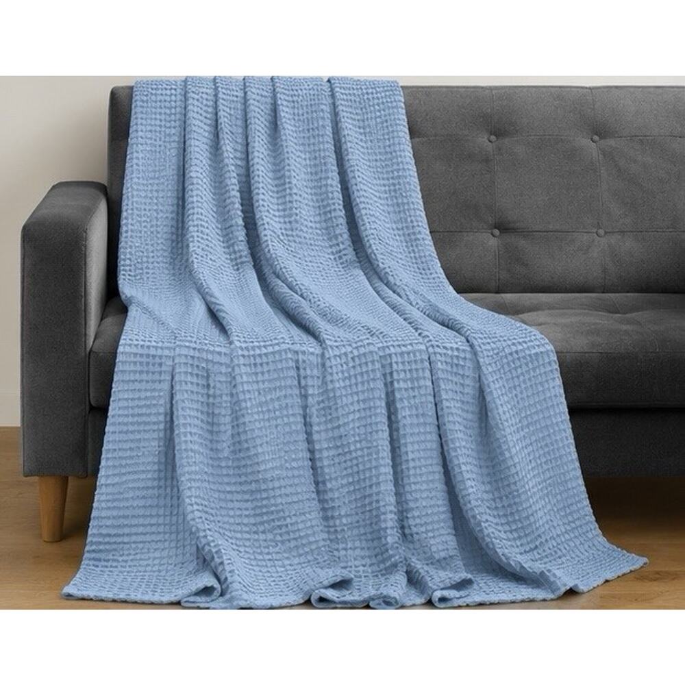 Utopia Bedding Twin Size 100% Cotton Waffle Weave Blanket Blue 90x72 NWOT